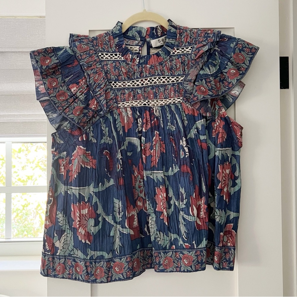 Sea Rory Print Flutter Sleeve Top